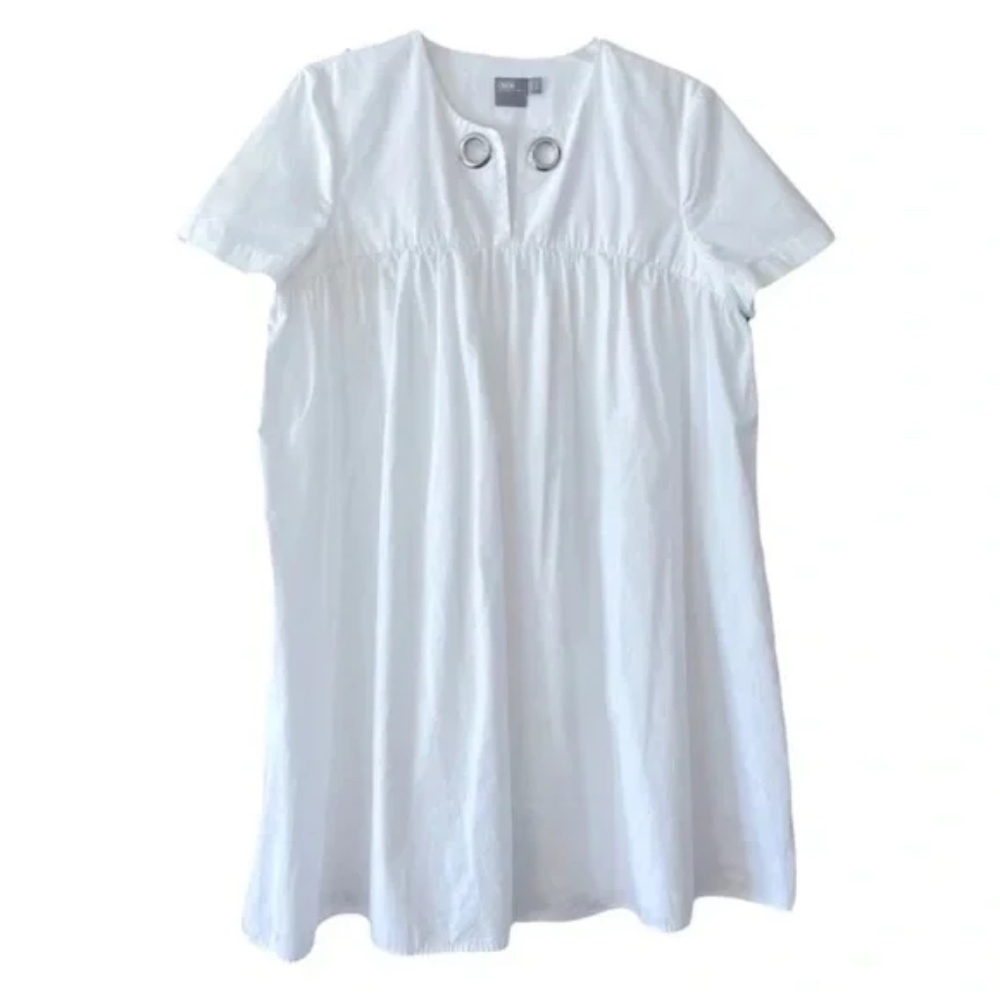 ASOS | White Cotton Short Sleeve Grommet Babydoll Mini Dress, Size 10